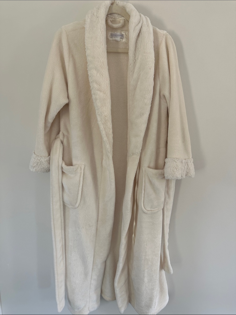 Midnight by Carole Hochman Cream Plush Shawl-Collar Robe Coat